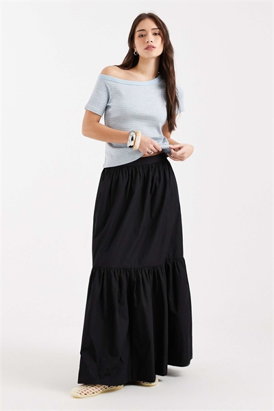 Однослойная юбка-макси в стиле бохо черного цвета артикул 152630095