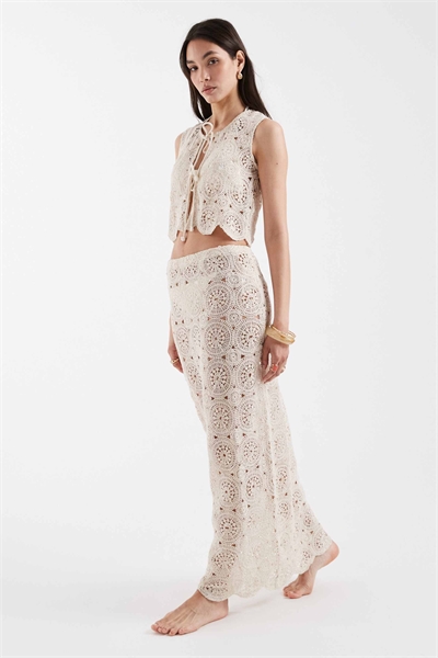 Макси-юбка для пляжа с цветочным узором, выполненным крючком, с волнистым краем и высоким содержанием хлопка co-ord артикул 153490729