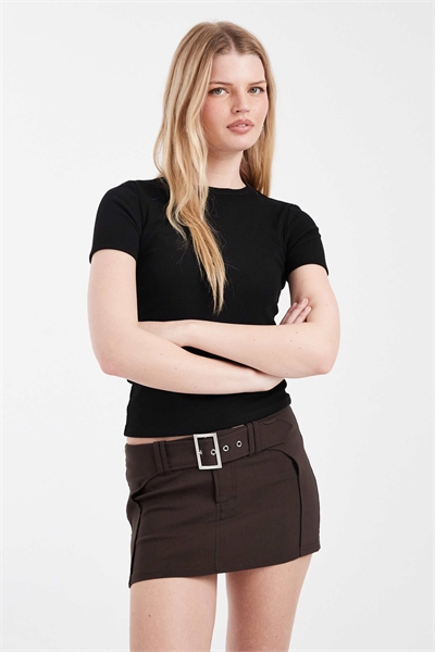 Микро-мини-юбка из эластичного материала с ремнем, цвет «темный дуб» артикул 154606962