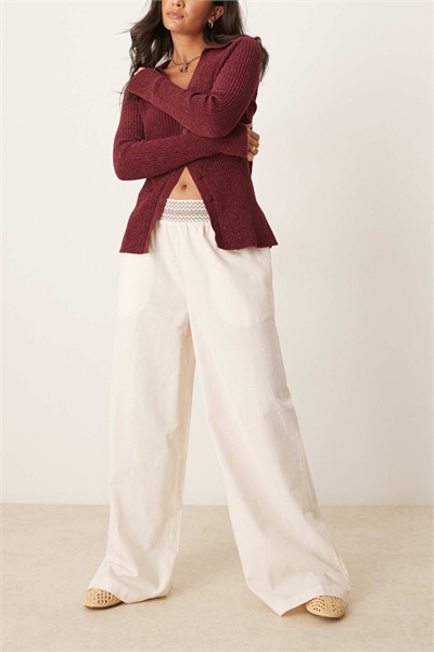 Брюки-кюлоты из смешанного льна с широкими брючинами и сборками на талии артикул 142510562