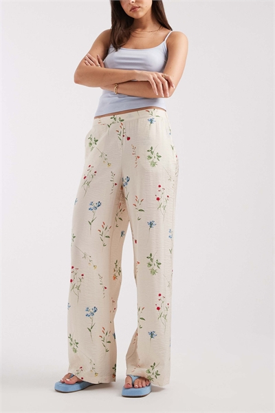 Брюки с высокой талией и широкими брючинами с кремовым цветочным принтом артикул 153813091