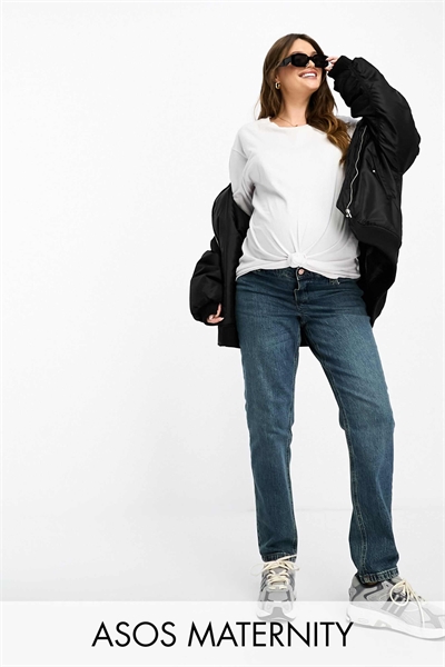 ASOS DESIGN — джинсы для беременных «Mom» с зауженным кроем и комфортной посадкой артикул 126363670