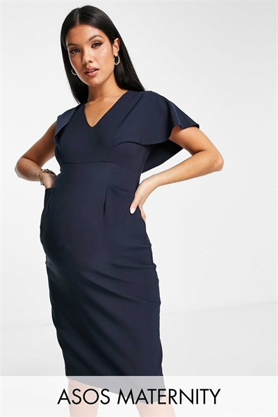 ASOS DESIGN: Платье-карандаш средней длины с рукавами «ангельские крылышки» для беременных, темно-синего цвета артикул 121109602