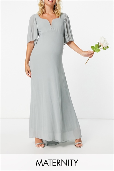 Макси-платье для подружки невесты с V-образным вырезом и рукавами-крылышками артикул 1863808