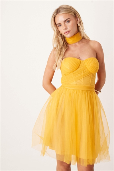 Мини-платье из тюля с корсетом и шарфом на шее артикул 149760928