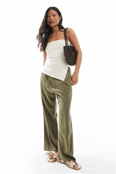 Брюки с широкими брючинами и шнурком на талии из смесовой ткани артикул 140141987