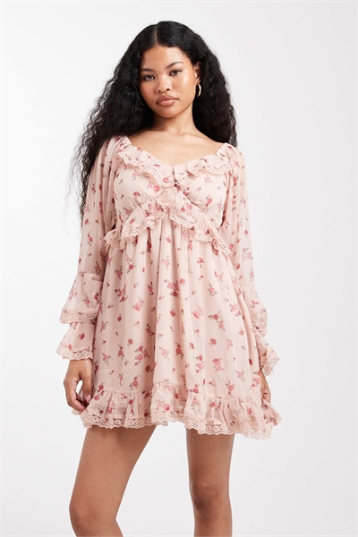 Мини-платье из шифона с оборками артикул 141497312