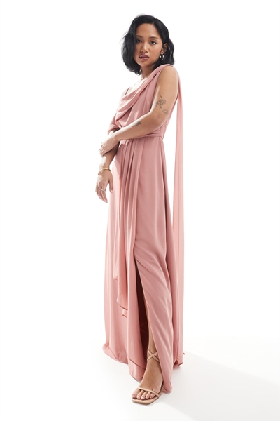 Макси-платье для подружки невесты с одним плечом и драпировкой, с юбкой-парео артикул 141188891