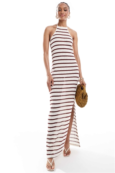 Макси-платье из открытого трикотажа с контрастной отделкой артикул 142296161