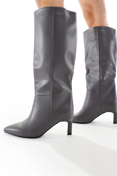 Ботинки Benz до колен на низком каблуке из серого искусственного кожи артикул 147795759