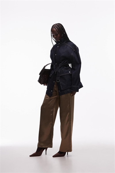 Брюки из атласа с прямыми брючинами и завязками на талии артикул 152421115