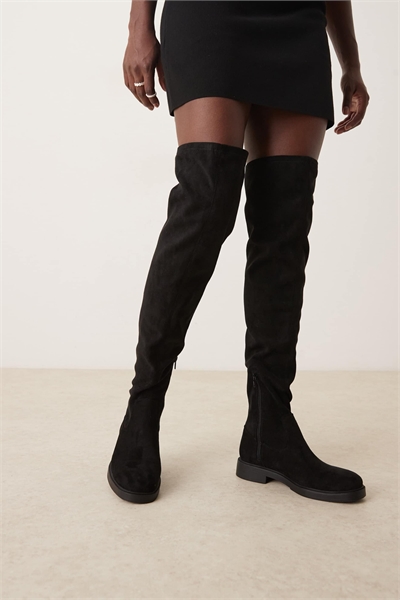 Стильные плоские сапоги выше колена Kacey из черного замша артикул 147860123