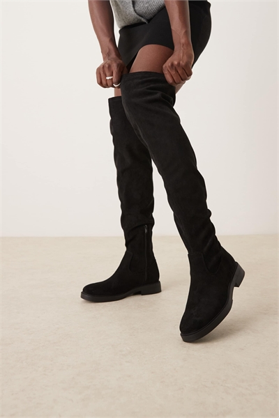 Ботинки-чулки выше колена Wide Fit Kacey из черного замша-имитации артикул 147860006