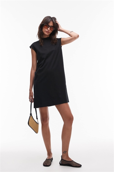 Мини-платье из чистого хлопка с высоким воротником и рукавами-крылышками артикул 144644460