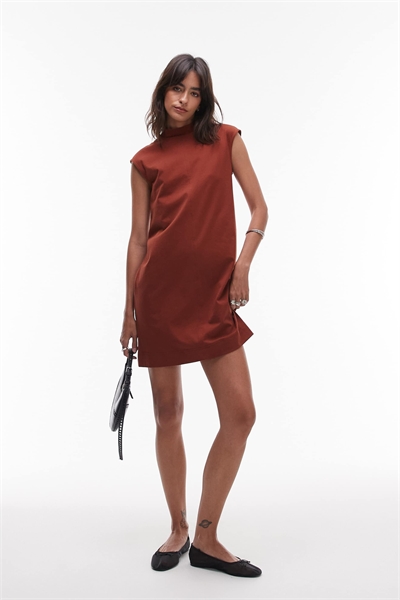 Мини-платье из чистого хлопка с высоким воротником и рукавами-крылышками артикул 147258718