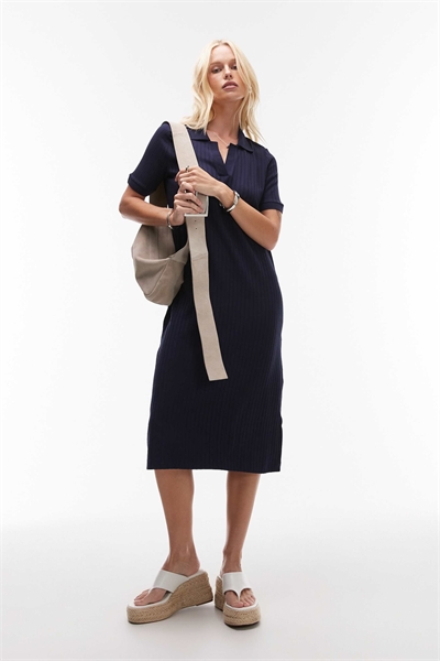 Платье-поло средней длины из джерси-ребристого трикотажа темно-синего цвета артикул 143301571