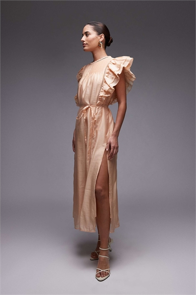 Платье средней длины с лифом с мелкими складками и рукавами с двойной оборкой артикул 144437752