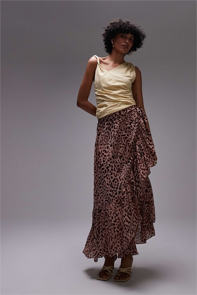 Макси-юбка из шифона с воланами и асимметричным подолом артикул 148306071