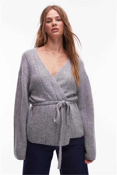 Кардиган из альпаки и шерсти с широкой ребристой вязкой и поясом на талии артикул 150204977