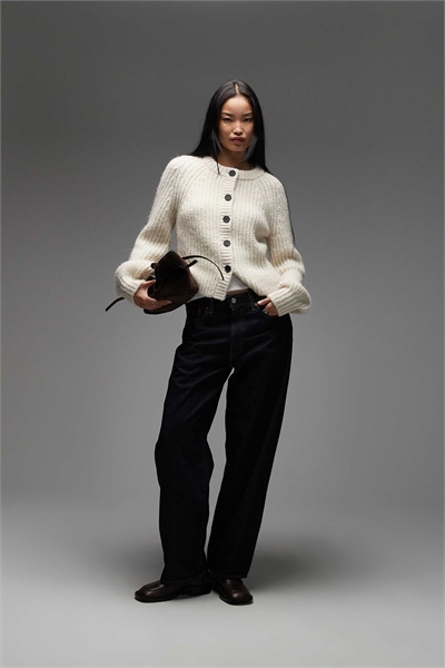 Кардиган из альпаки и шерсти с крупной вязкой и рукавами-балонами артикул 150205143