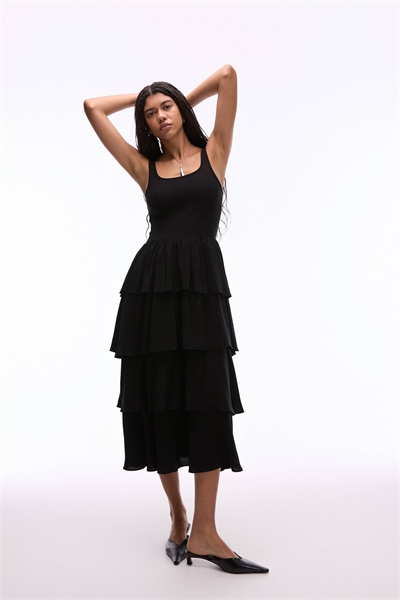 Платье-миди без рукавов с воздушными оборками артикул 143460148