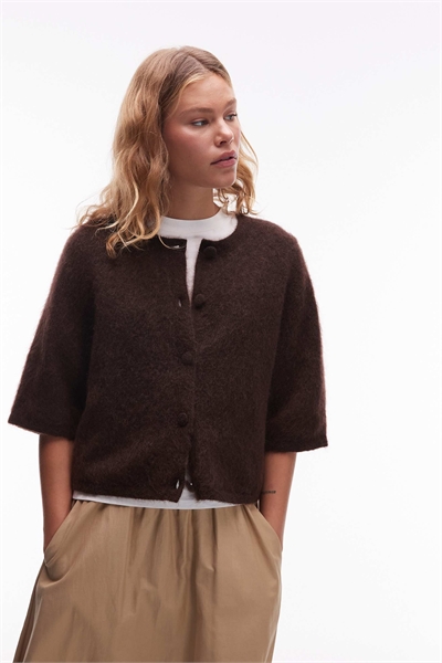 Кардиган из смесовой ткани с мохером и короткими рукавами артикул 149319292