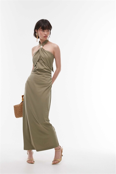 Макси-платье из джерси с застежкой-хомутом и металлическим блеском артикул 146841132