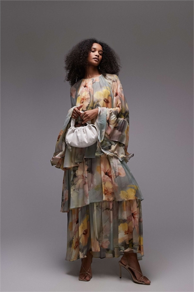 Макси-платье с воланами и рукавами с оборками артикул 141734379