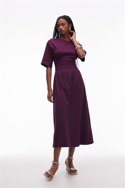 Платье-миди из джерси с корсетной вставкой с рюшами, ягодный бордовый цвет артикул 144437756