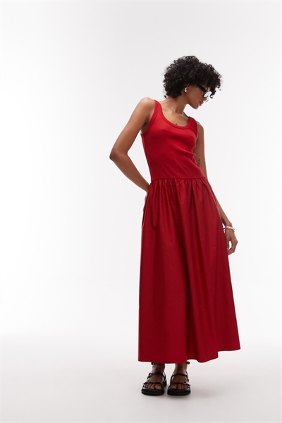 Макси-платье из смешанного трикотажа и ткани с объемным подолом артикул 143460143