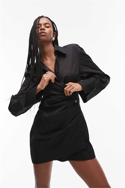 Мини-платье-рубашка с оборками и запахом спереди артикул 142974880