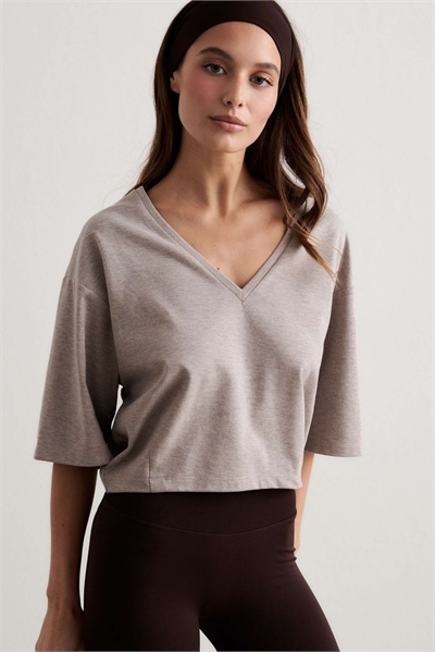 Футболка с высоким вырезом цвета «эспрессо меланж» артикул 155876638