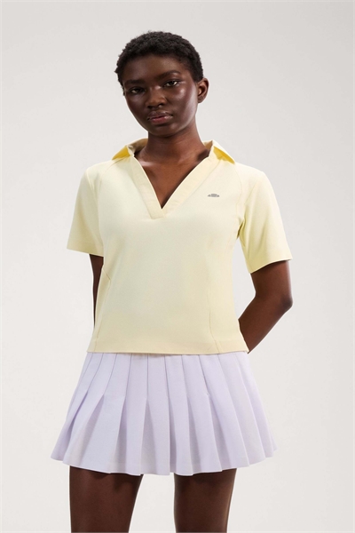 Полурукавная рубашка-поло из тюля светло-желтого цвета артикул 156306711
