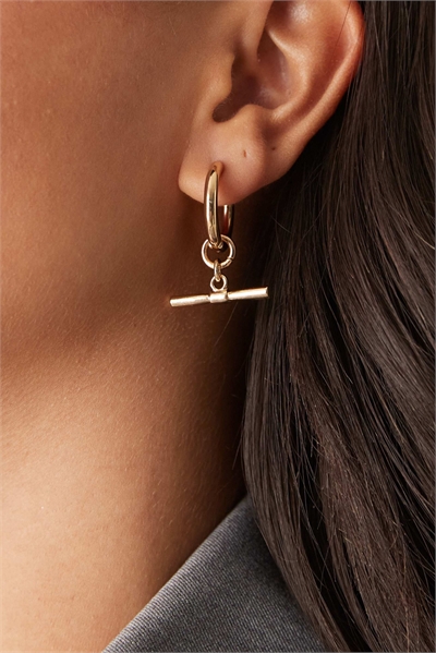 Серьги-кольца с T-образной дужкой золотистого цвета артикул 150975947