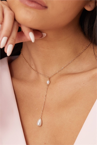 Колье-лариат с жемчужным кулоном артикул 139076224