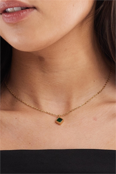 Водонепроницаемое колье из нержавеющей стали с цепочкой и зеленым камнем из кубического циркония артикул 151928751