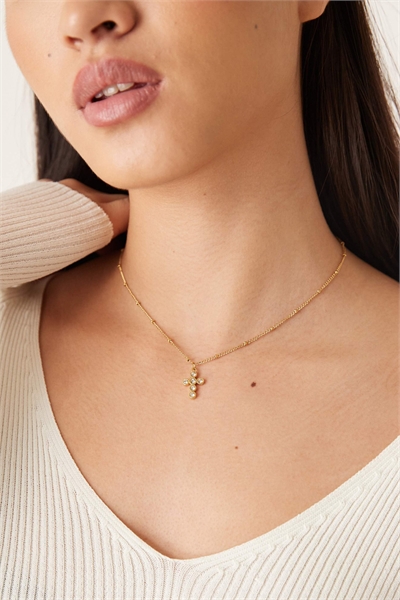 Колье с крестообразным кулоном и кристаллом CZ артикул 152383954