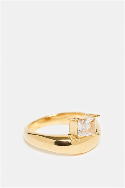 Кольцо из нержавеющей стали в форме «пузырьковой волны» с квадратным сверкающим кристаллом артикул 150832517