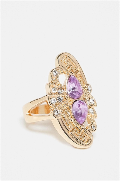 Кольцо с фиолетовым искусственным камнем артикул 150834079