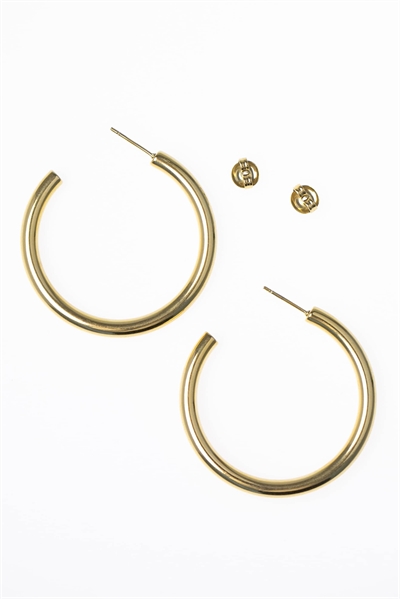 Массивные серьги-кольца среднего размера из нержавеющей стали с золотым покрытием артикул 149976306