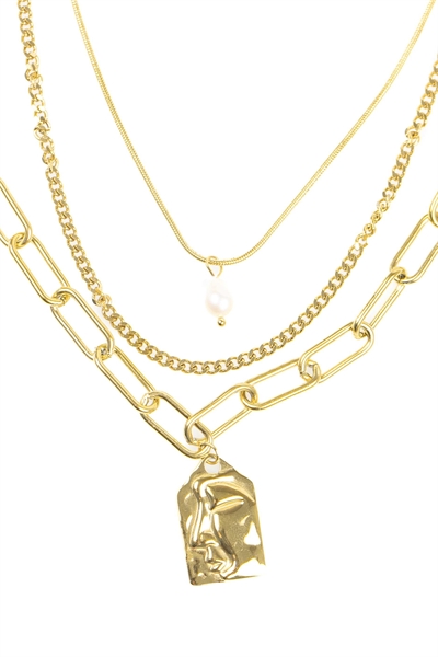 Яркое многоярусное колье с подвеской в виде жемчужины из нержавеющей стали с золотым покрытием артикул 143733229