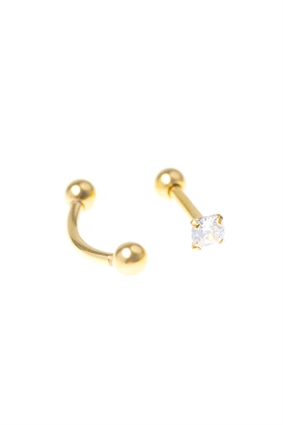 Набор сережек для хряща из хирургической стали с золотыми стразами артикул 149976299