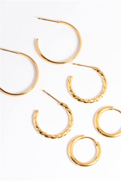 Набор смешанных сережек-колец из нержавеющей стали с позолотой в золотой упаковке артикул 152356970