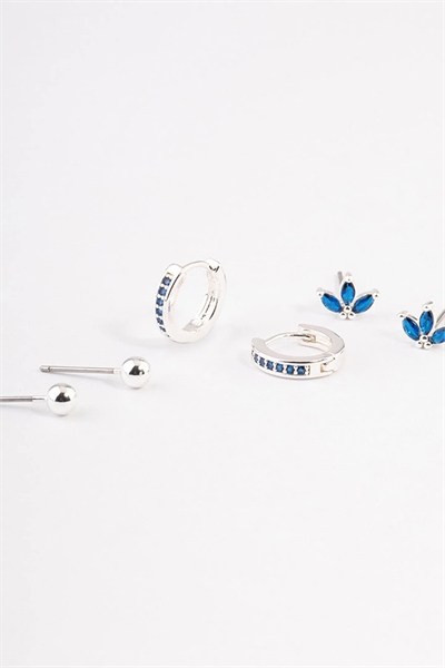 Набор серебряных сережек-гвоздиков и сережек-колец из латуни с кубическим цирконием в форме «маркиз» в разноцветном исполнении артикул 152361447