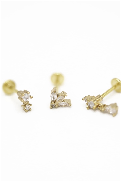 Набор треугольных сережек-гвоздиков с плоской застежкой из хирургической стали с покрытием из золота и цирконами артикул 150373240