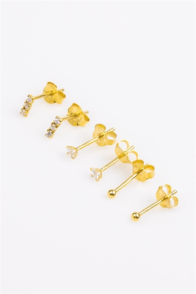 Набор из трёх серебряных сережек с позолотой и стразами в форме звёздочек артикул 149976316