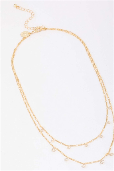 Колье из латуни с позолотой, с двойными капельками из кубического циркония, выполненное в многослойном стиле артикул 150793460