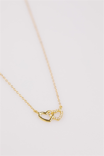 Ожерелье из позолоченного серебра 925 пробы с двумя сердечками и кубическим цирконием артикул 143733215