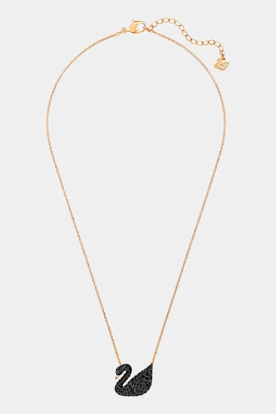 Кулон в виде лебедя, лебедь, черный, с покрытием под розовое золото артикул 154301044