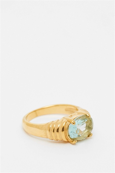 Эксклюзивное кольцо из нержавеющей стали с синим камнем в золотой оправе артикул 148608544